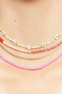 PINK/GOLD Floral Beaded Layered Necklace Set, image 2