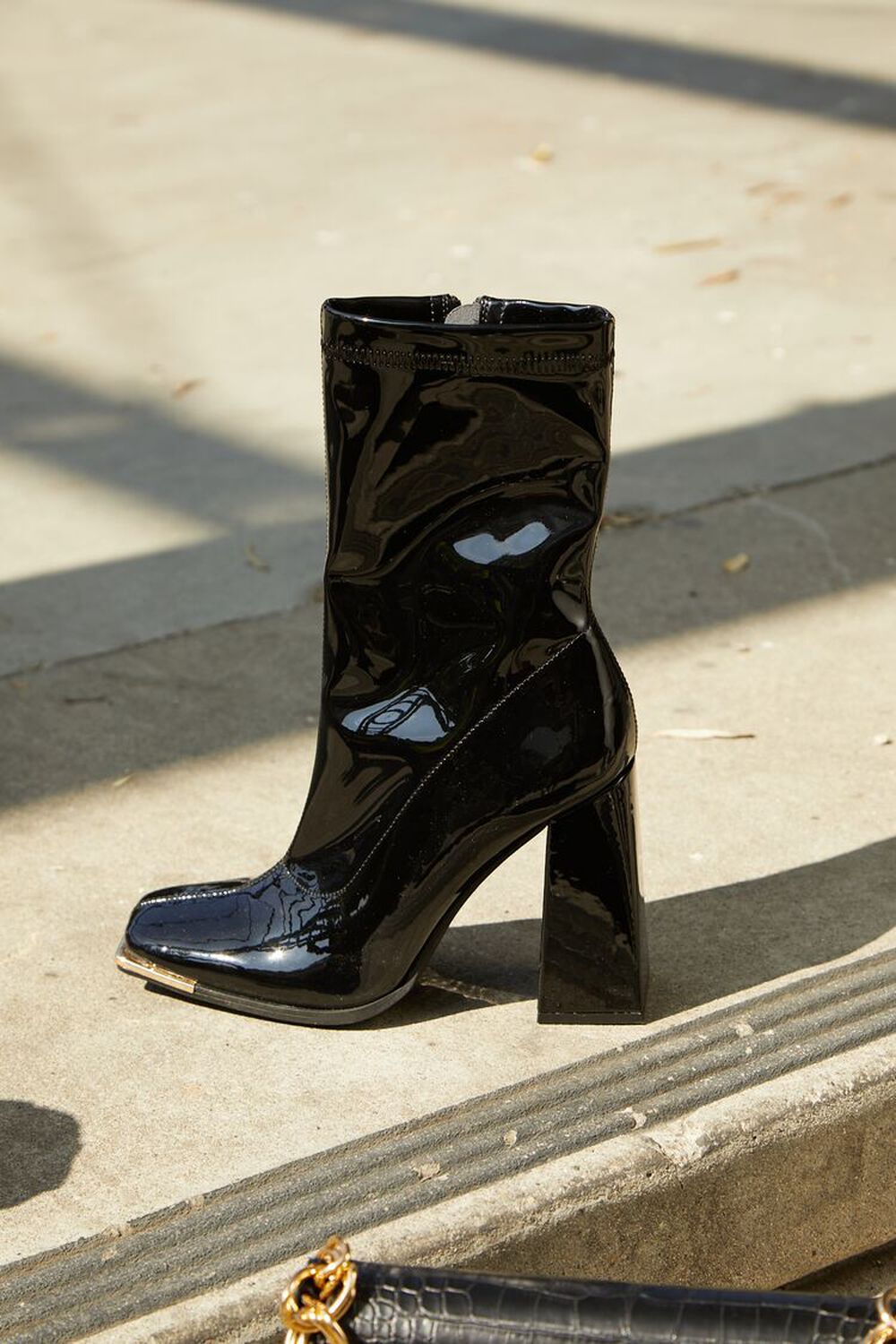 BLACK Faux Patent Leather Booties, image 1