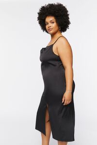 BLACK Plus Size Satin Cowl Slip Dress, image 2
