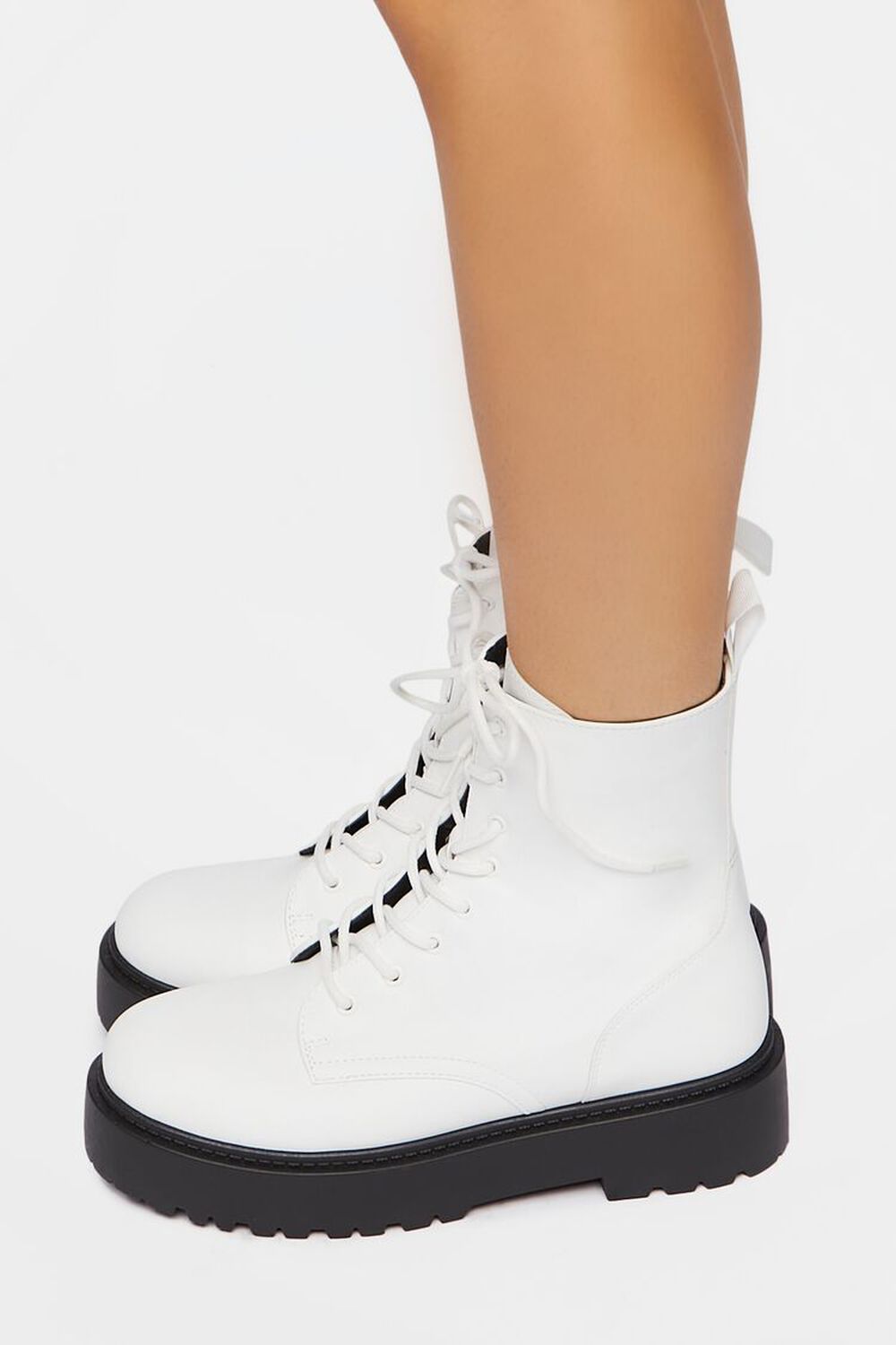 WHITE Faux Leather Combat Boots, image 2
