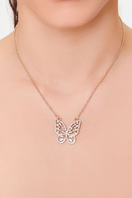 GOLD/CLEAR Butterfly Pendant Necklace, image 1