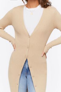 KHAKI Ribbed Longline Cardigan Sweater, image 5