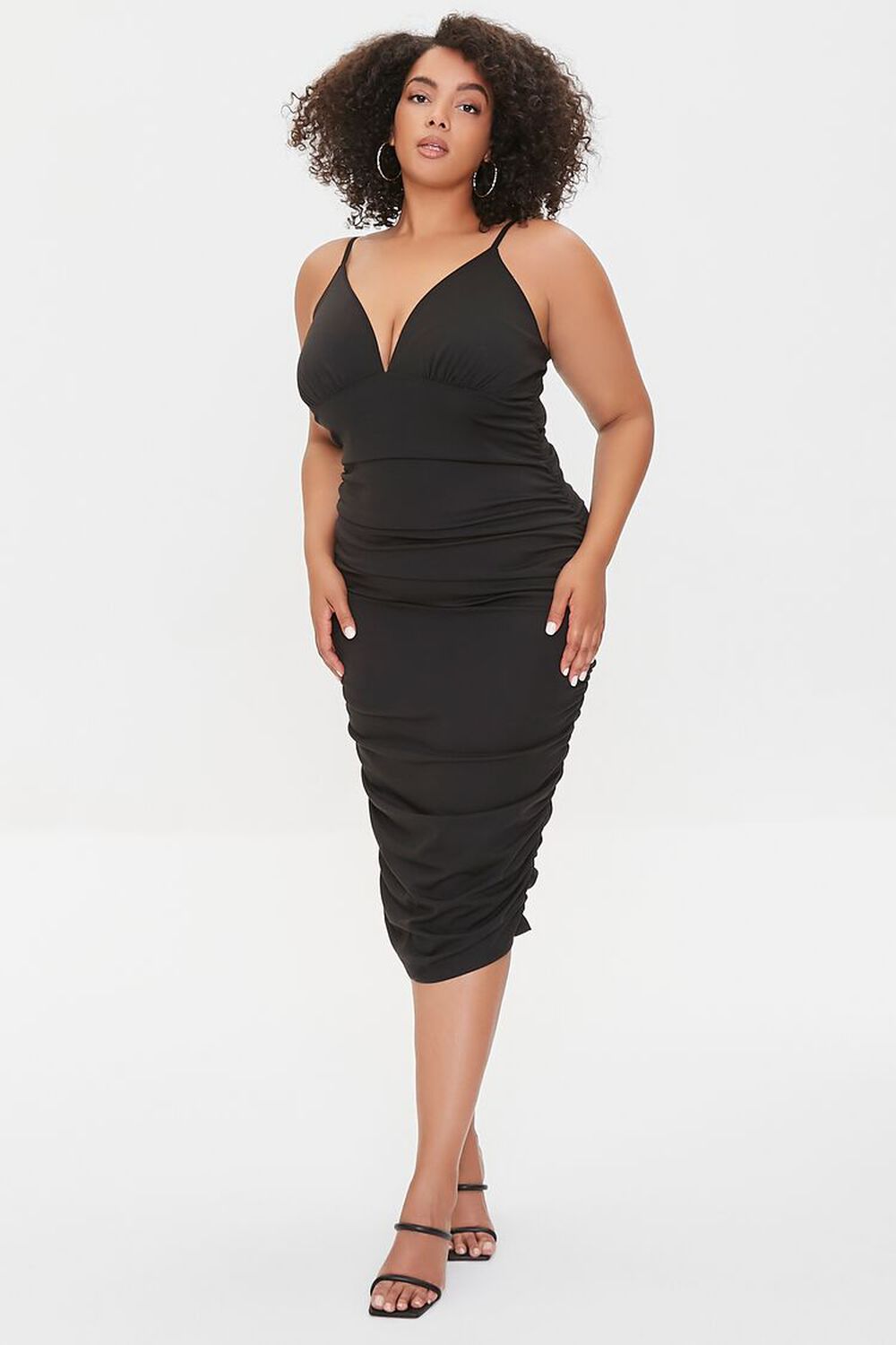BLACK Plus Size Ruched Mesh Midi Dress, image 1