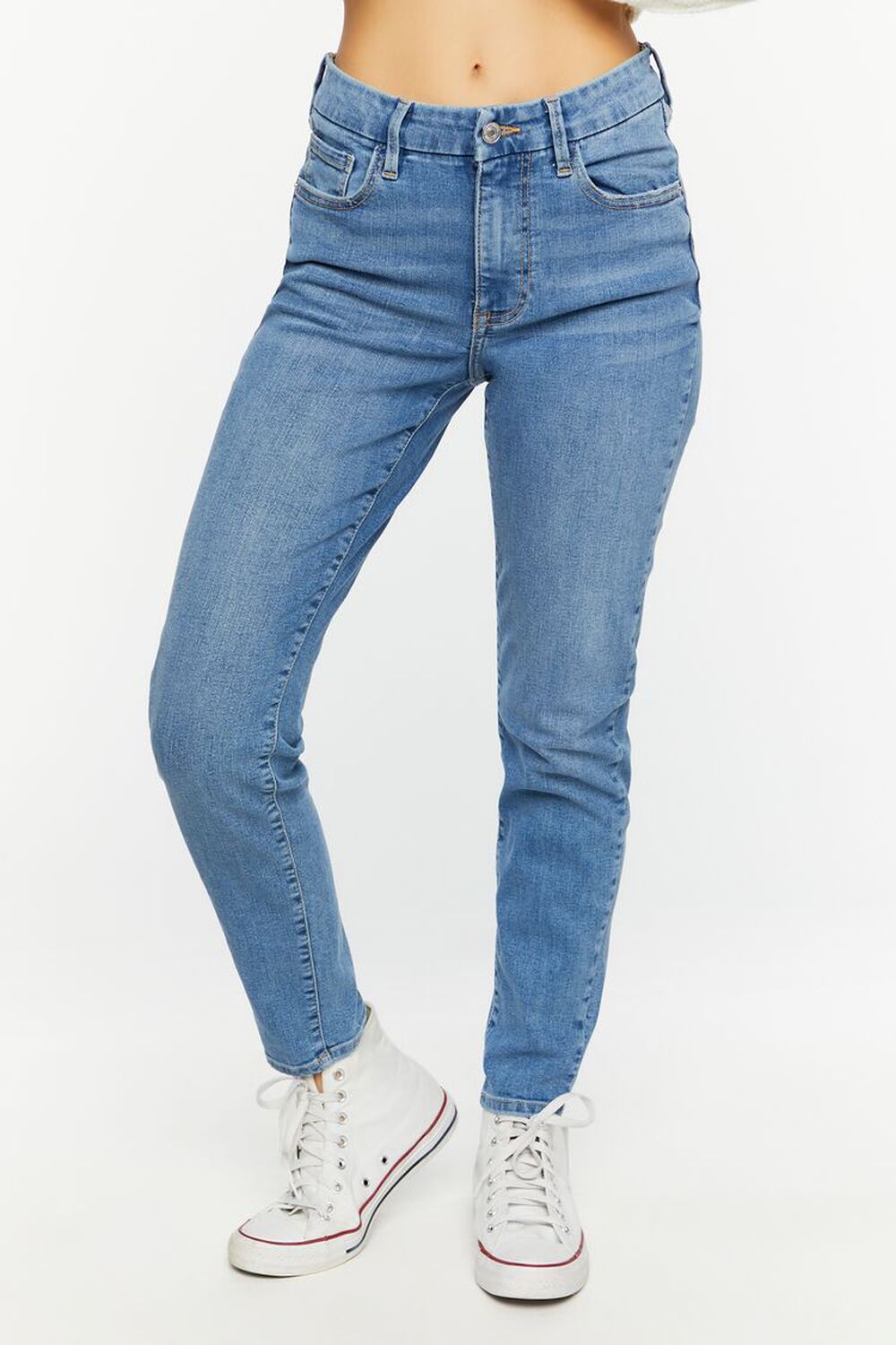 MEDIUM DENIM Recycled Cotton Mid-Rise Skinny Jeans, image 1