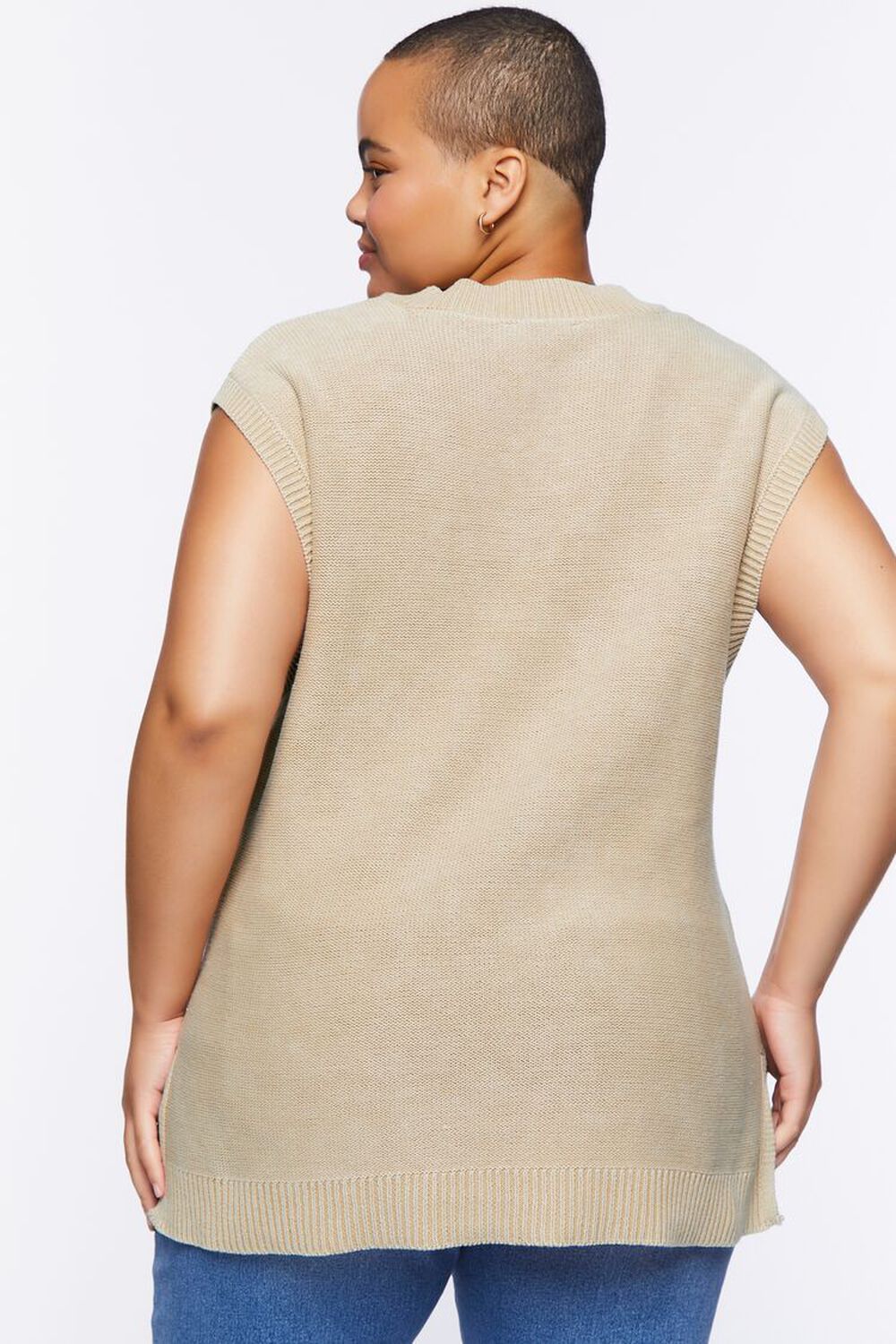 KHAKI Plus Size Longline Sweater Vest, image 3