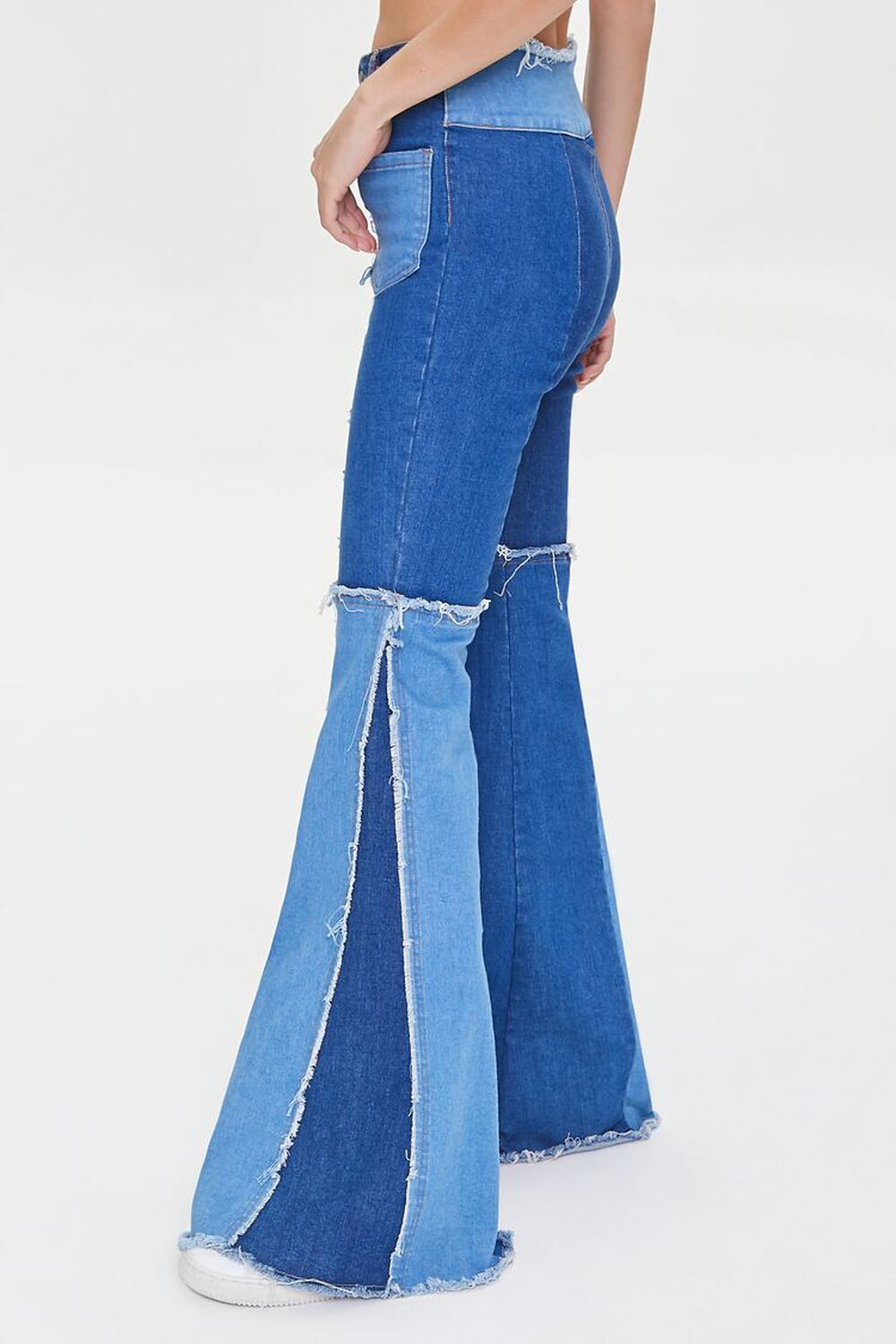 DENIM/MULTI Patchwork Frayed Flare Jeans, image 3