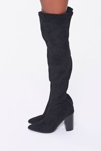 BLACK Faux Suede Block Heel Boots, image 2