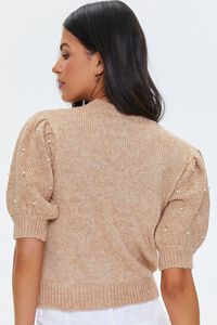 TAUPE Faux Pearl Puff-Sleeve Sweater, image 3
