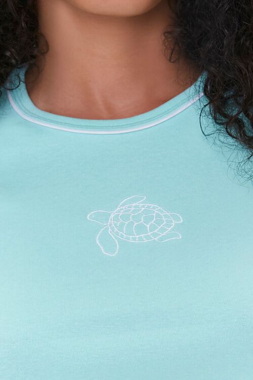 GREEN/WHITE Cropped Embroidered Turtle Tee, image 5