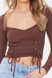 BROWN Ribbed Lace-Up Crop Top, image 5