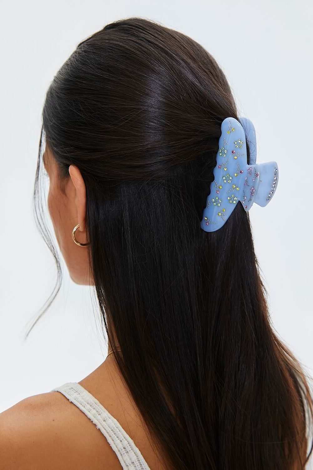 BLUE Rhinestone Floral Hair Claw Clip, image 1