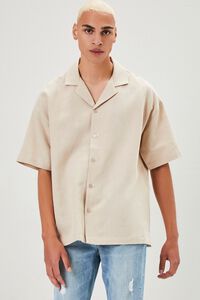 TAUPE Cuban Collar Linen-Blend Shirt, image 1
