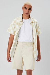 KHAKI/WHITE Checkered Button-Front Shirt, image 5