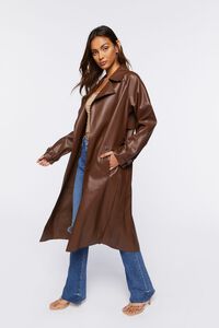 WALNUT Belted Faux Leather Duster Jacket, image 2