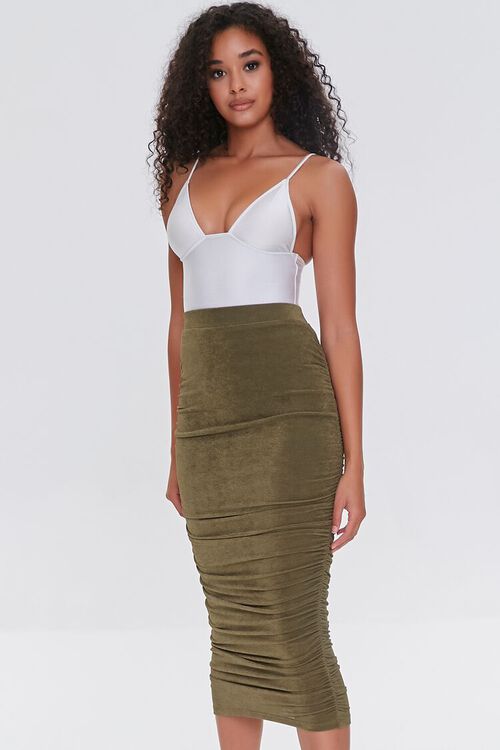 OLIVE Ruched Faux Suede Skirt, image 1