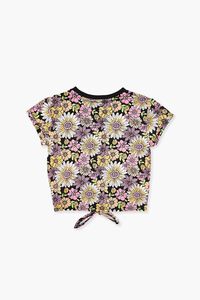 BLACK/MULTI Girls Floral Print Knotted Tee (Kids), image 2