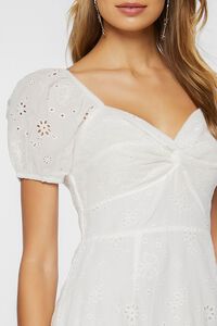 WHITE Floral Eyelet Puff-Sleeve Mini Dress, image 5