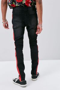 WASHED BLACK/RED Side-Striped Distressed Moto Jeans, image 3