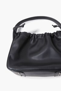 BLACK Faux Leather Ruched Shoulder Bag, image 4