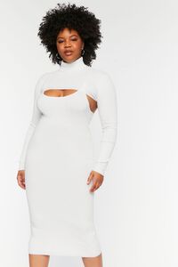 WHITE Plus Size Midi Dress & Turtleneck Bolero Set, image 4