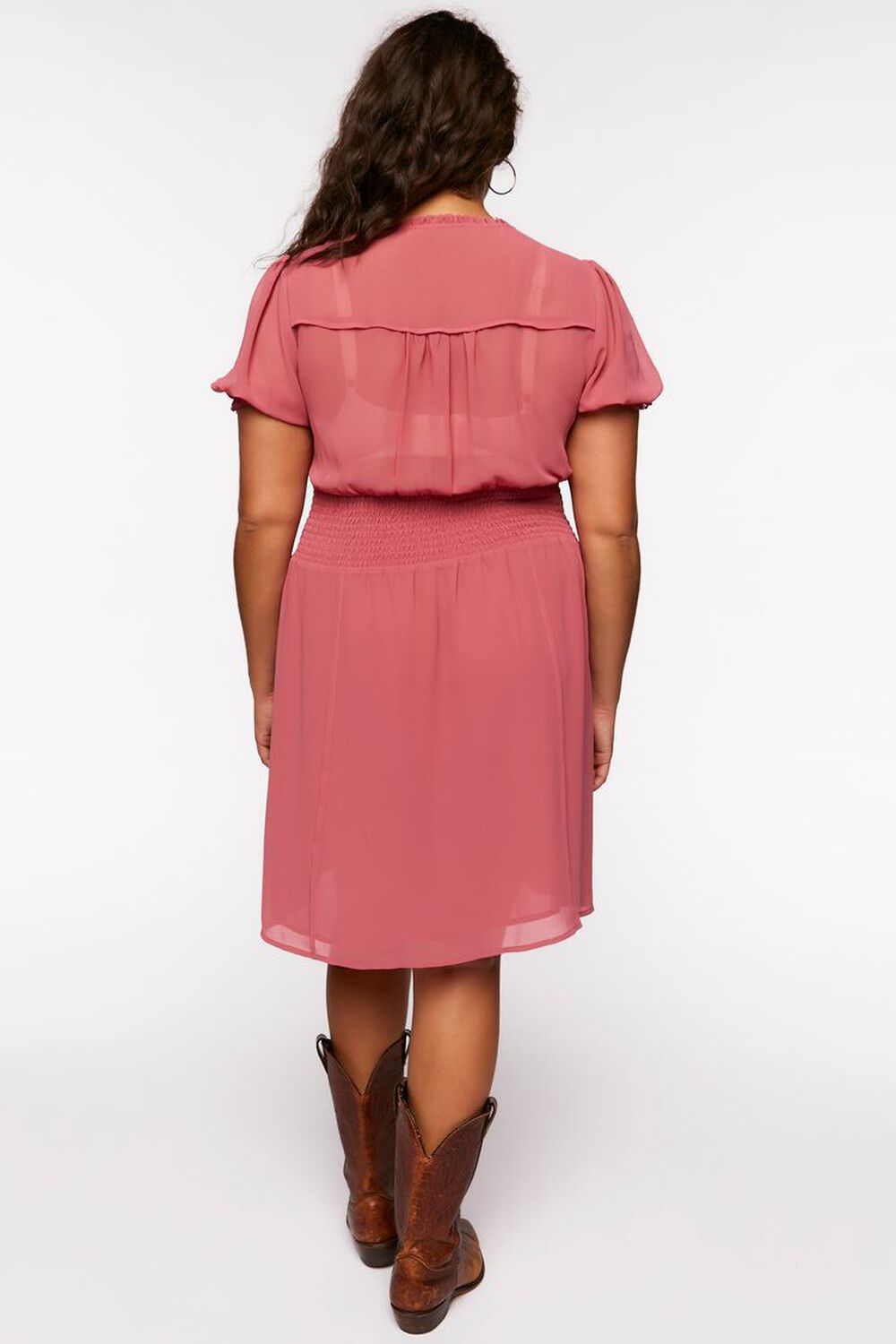 DUSTY PINK Plus Size Chiffon Puff-Sleeve Mini Dress, image 3