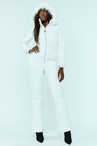 WHITE/MULTI Baby Phat Faux Fur-Trim Quilted Jumpsuit, image 4