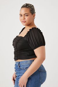 Plus Size Ruched Puff-Sleeve Crop Top, image 2