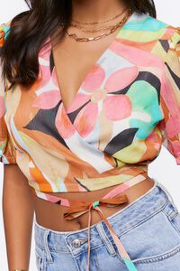 PINK/MULTI Floral Print Cropped Wrap Top, image 5