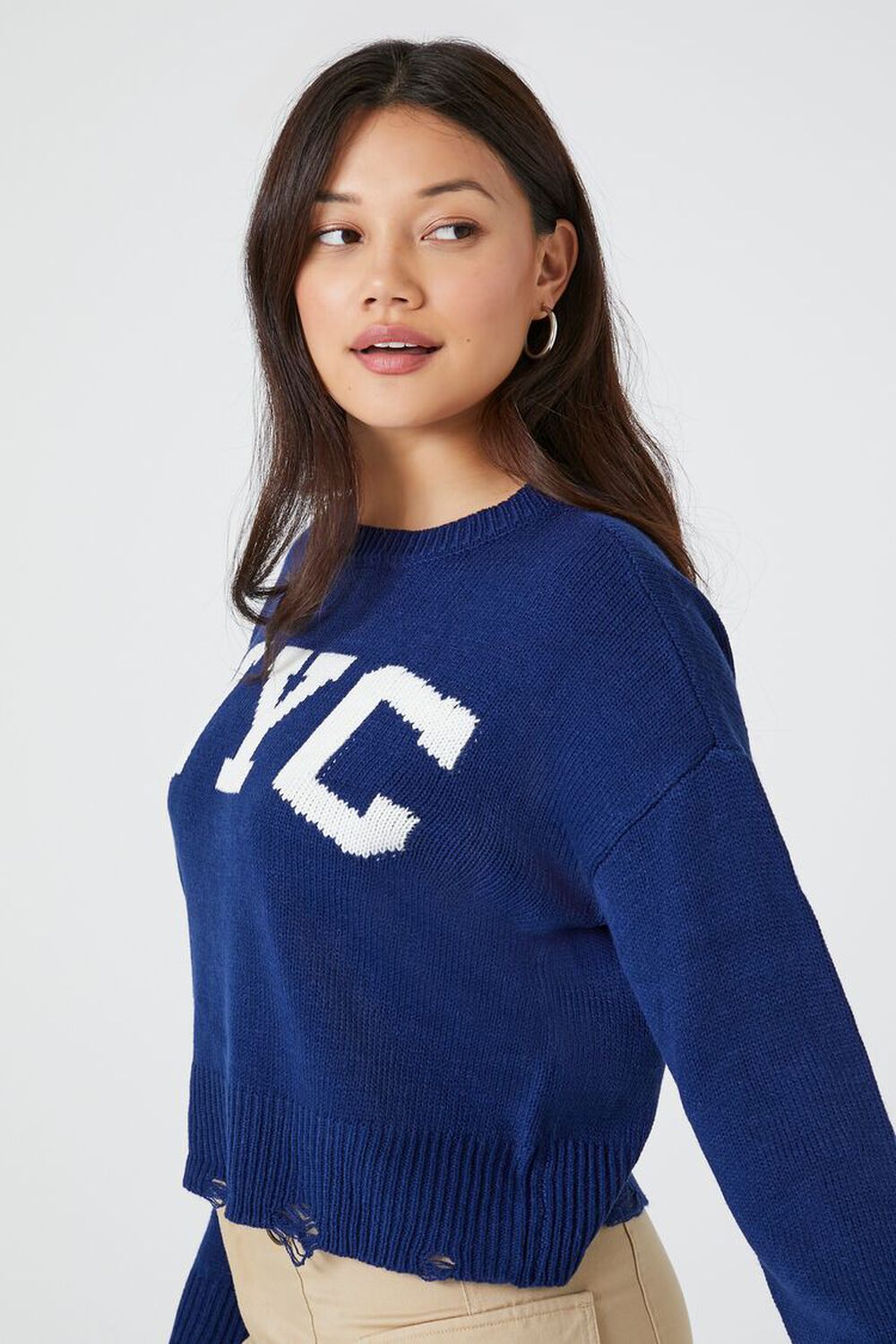 BLUE/MULTI Distressed NYC Graphic Sweater, image 2