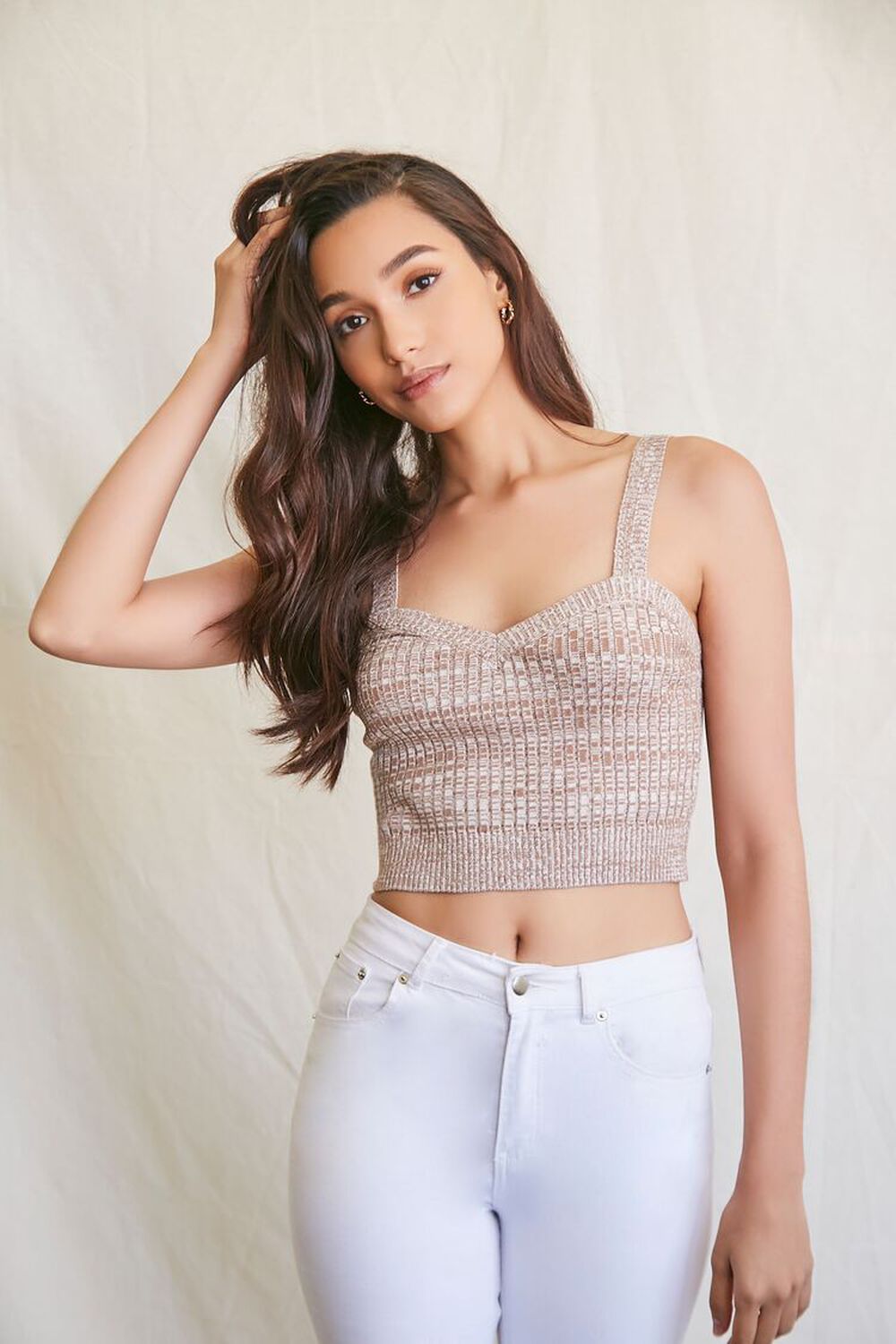TAUPE/MULTI Sweater-Knit Crop Top, image 1