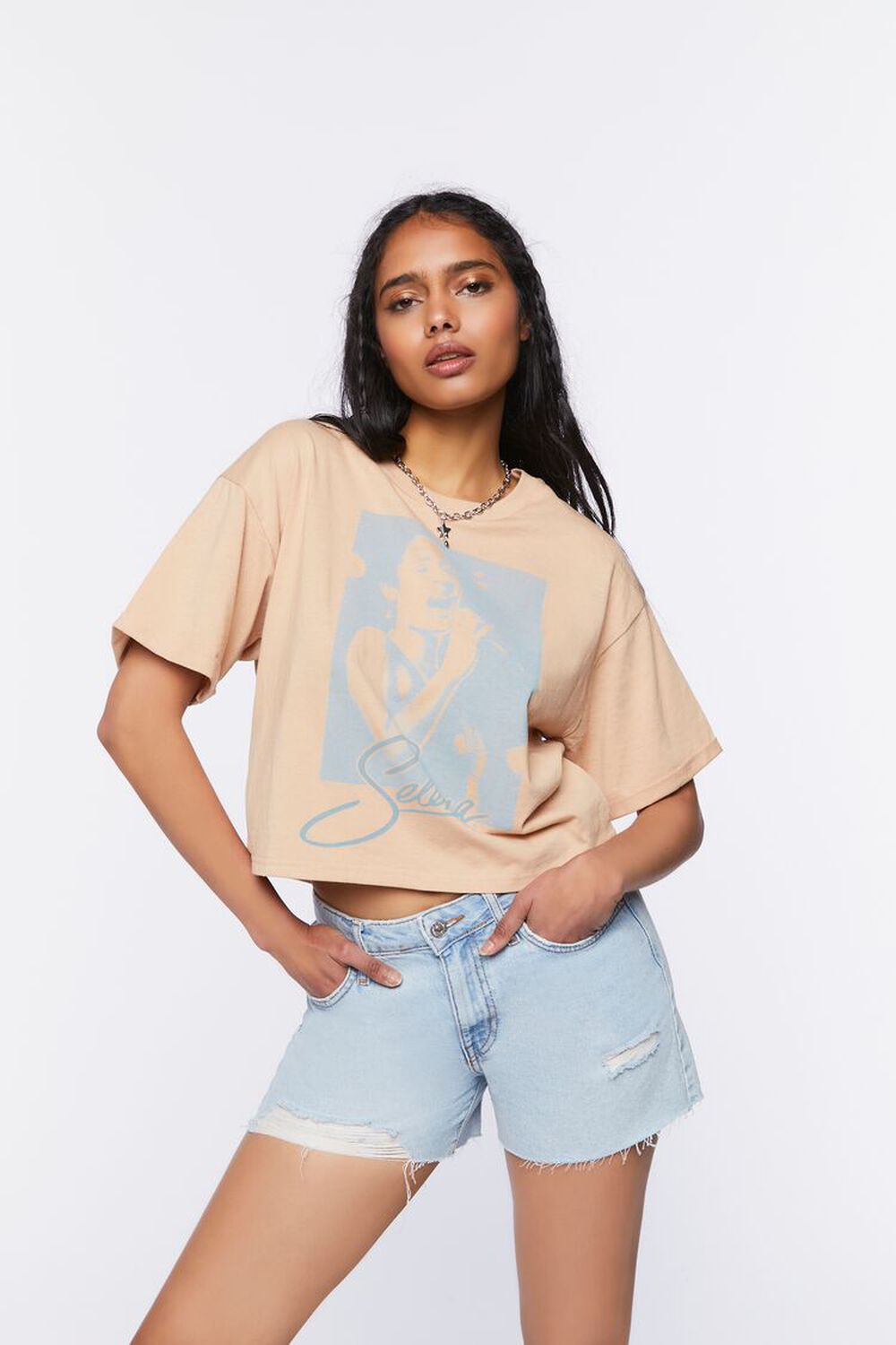 TAUPE/MULTI Selena Graphic Cropped Tee, image 1