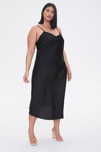 BLACK Plus Size Satin Midi Slip Dress, image 2