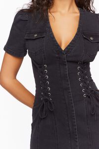 BLACK Lace-Up Denim Mini Dress, image 5