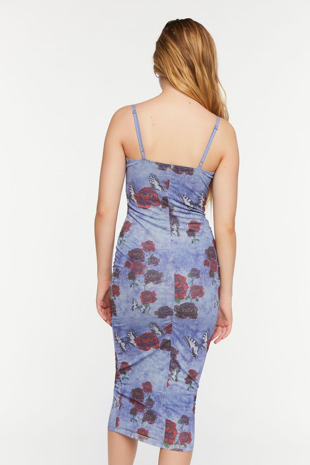 BLUE/MULTI Mesh Butterfly Rose Print Cami Dress, image 3