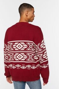 BURGUNDY/CREAM Geo Print Cardigan Sweater, image 3