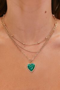 GOLD/GREEN Heart Pendant Layered Necklace, image 1