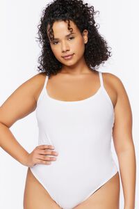 WHITE Plus Size Basic Organically Grown Cotton Bodysuit, image 5