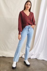 BURGUNDY Open-Knit Buttoned Sweater, image 4