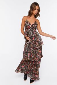 BLACK/MULTI Floral Print Tiered Maxi Dress, image 4