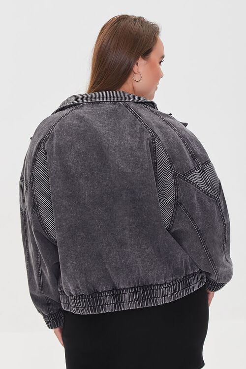 WASHED BLACK Plus Size Ribbed Denim Jacket, image 3
