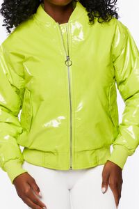 LIME Faux Patent Leather Bomber Jacket, image 6