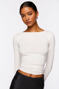 WHITE Ruched Long-Sleeve Tee, image 6