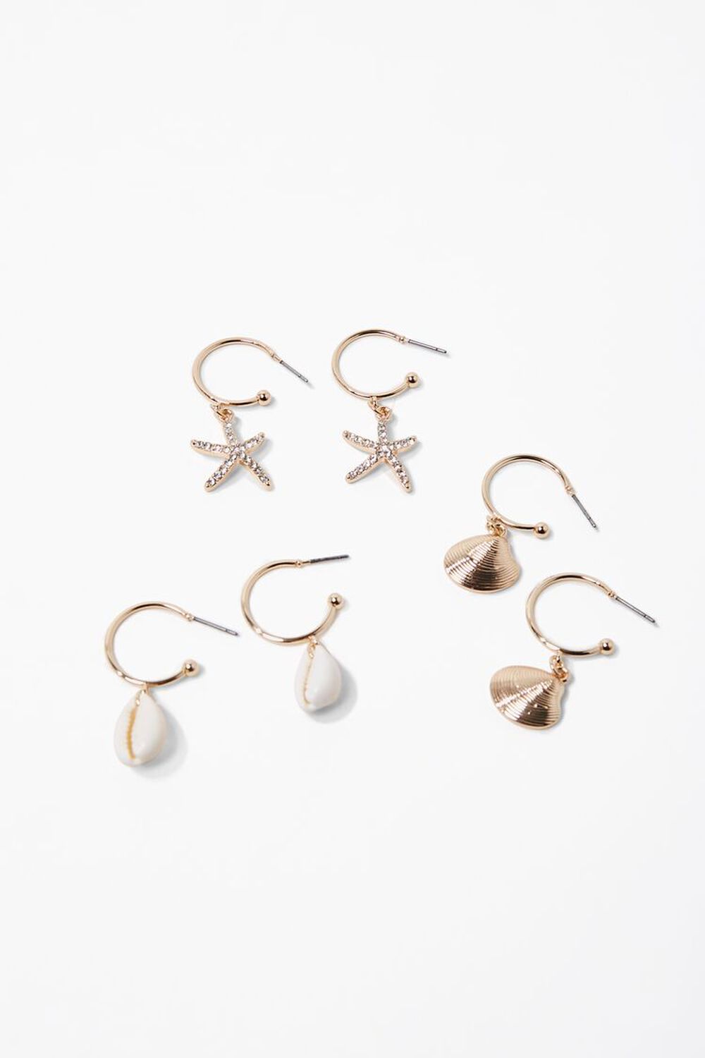 GOLD/IVORY Seashell Charm Hoop Earring Set, image 1