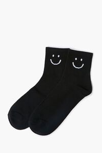 BLACK/WHITE Smiling Graphic Crew Socks, image 2