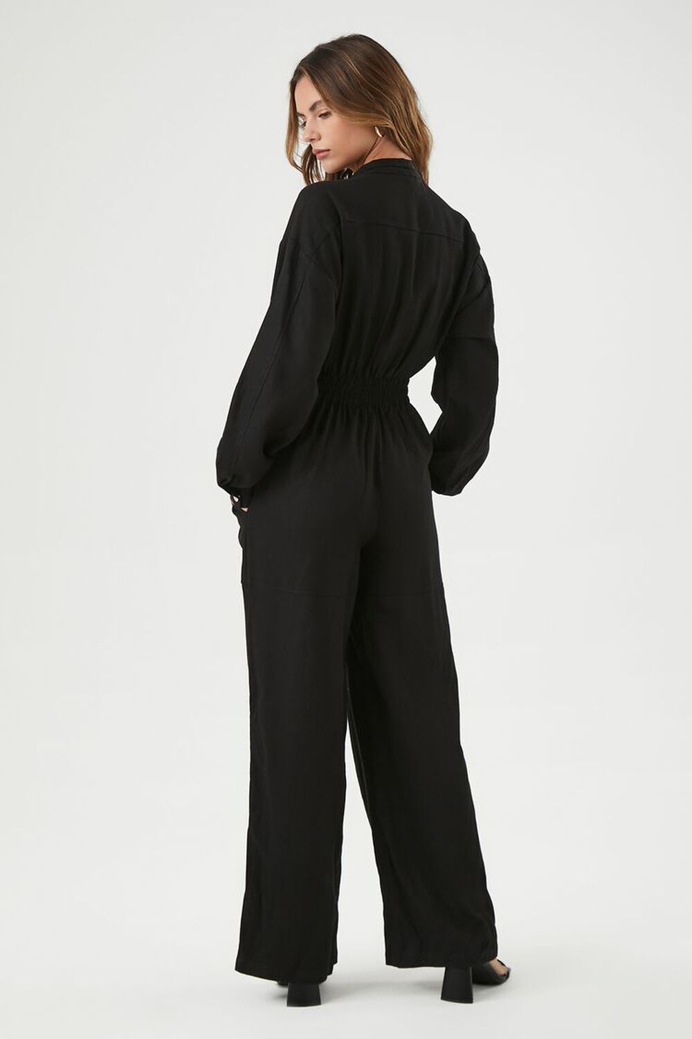 BLACK Linen-Blend Notched Jumpsuit, image 3