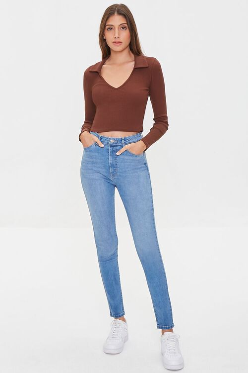 BROWN Collared V-Neck Top, image 4
