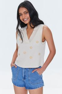 TAN/MULTI Embroidered Happy Face Tank Top, image 6
