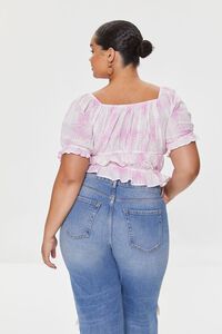 PINK/WHITE Plus Size Tropical Leaf Print Top, image 3