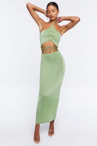 GREEN Slinky Halter Top & Maxi Skirt Set, image 1