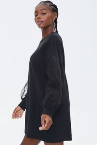 BLACK Clip-Dot Balloon-Sleeve Sweatshirt Dress, image 2